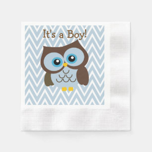 Kundenspezifische blaue Eule u. blaue Zickzack Serviette