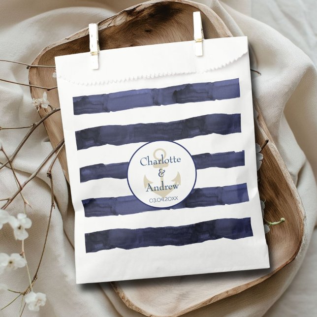 Kundenspezifische blaue Streifen Anker Geschenktütchen (Customer-specific blue stripes Anchor Wedding Favor Bag)
