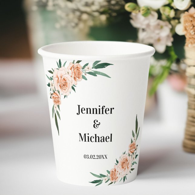 Kundenspezifische Blume Hochzeit Pappbecher (Customer-specific Flowers Wedding Paper Cups with your names and date.)