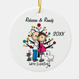 Kundenspezifische erwartungsvolle Paare, Katze, Keramik Ornament