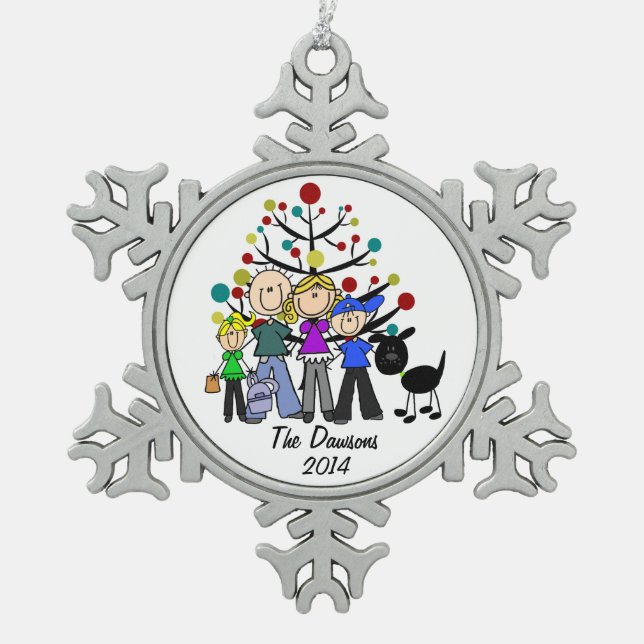 Kundenspezifische Familie mit schwarzer Schneeflocken Zinn-Ornament (Vorderseite)