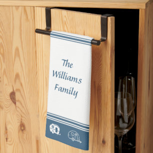 Kundenspezifische Familienname Retro Campers in Bl Geschirrtuch