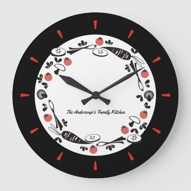 Kundenspezifische FarbRetro Gemüse-Küchenuhr Große Wanduhr (Vorderseite)