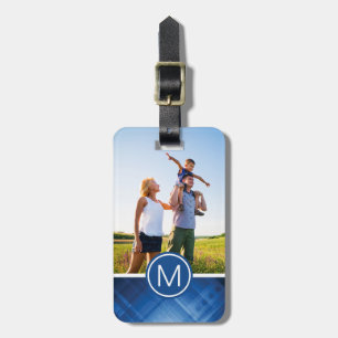 Kundenspezifische Foto u. Monogramm blauer Gepäckanhänger