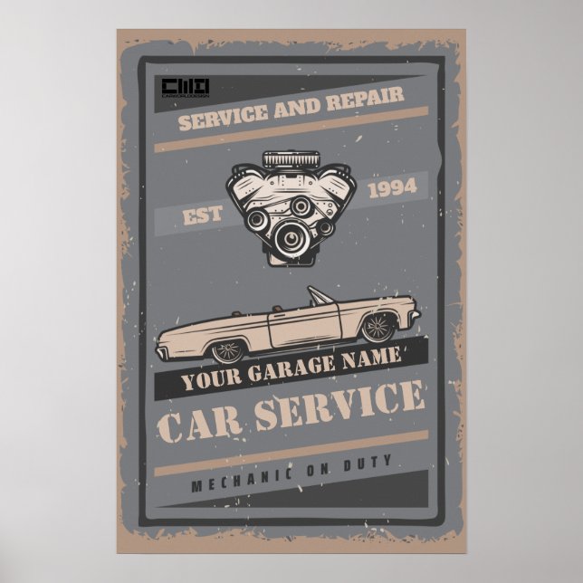 Kundenspezifische Garage Retroposter Poster (Vorne)