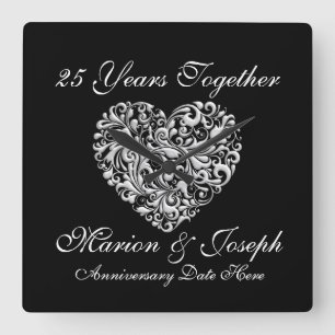 KUNDENSPEZIFISCHE GESCHENK-UHR-25. SILBERNER QUADRATISCHE WANDUHR