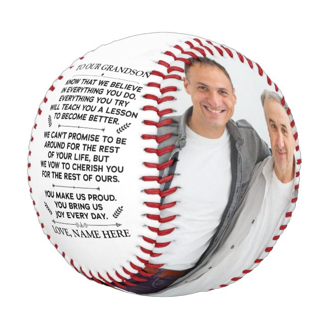 Kundenspezifische Geschenke an unseren Enkel mit 2 Baseball (Schrägansicht)