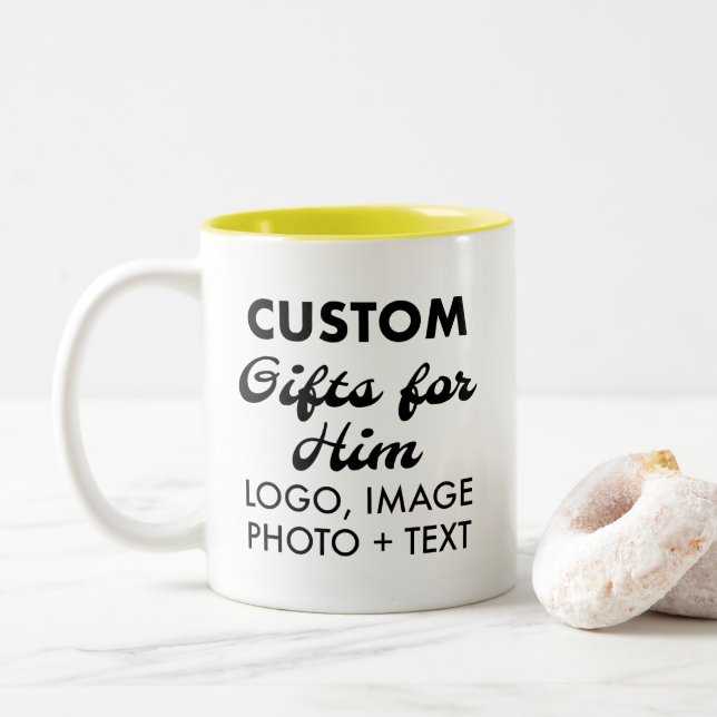 Kundenspezifische Geschenke für Ihm Gelb Zwei-Tone Zweifarbige Tasse (Mit Donut)
