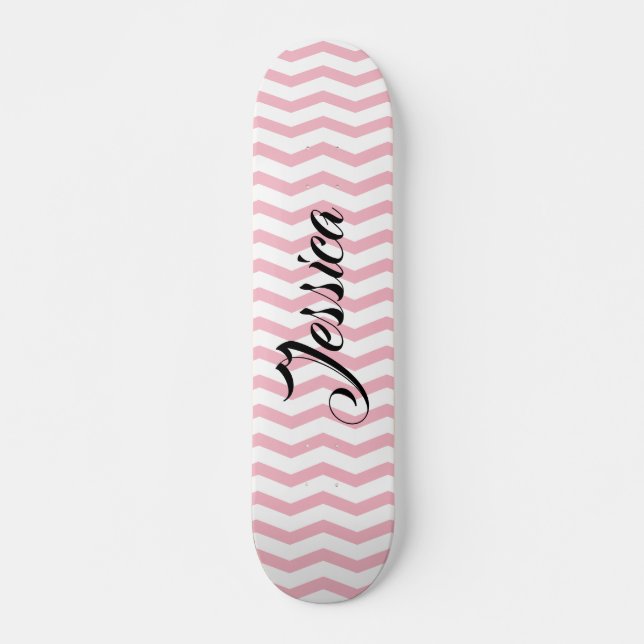 Kundenspezifische girly rosa Zickzack Muster Skateboard (Vorne)
