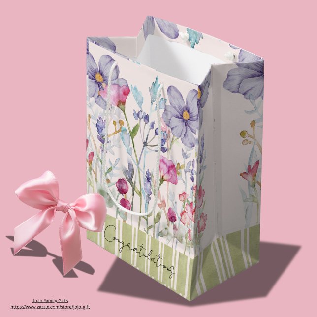 Kundenspezifische Glückwünsche Aquarellblumen Mittlere Geschenktüte (Congratulations cute birthay gift bags watercolor wildflowers)