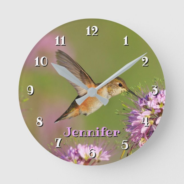 Kundenspezifische Kolibri-Blumen Runde Wanduhr (Vorderseite)