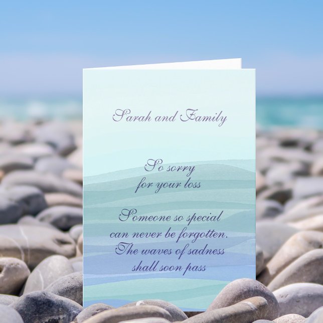 Kundenspezifische Kondolenzbotschaft Modernes Beil Karte (Add your own condolence message to this watercolor waves sympathy card)