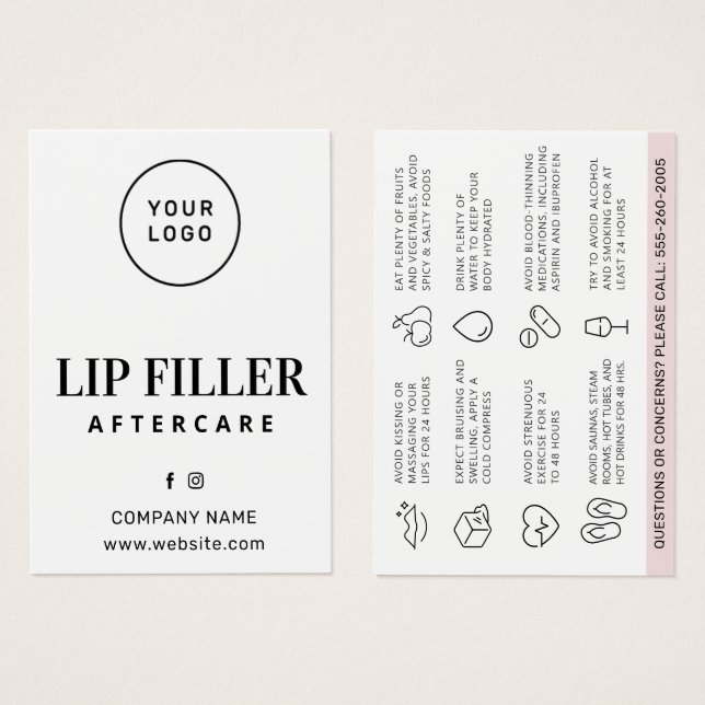 Kundenspezifische Logo-Lip-Filler-Aftercare-Ratenk (Vorne & Hinten)