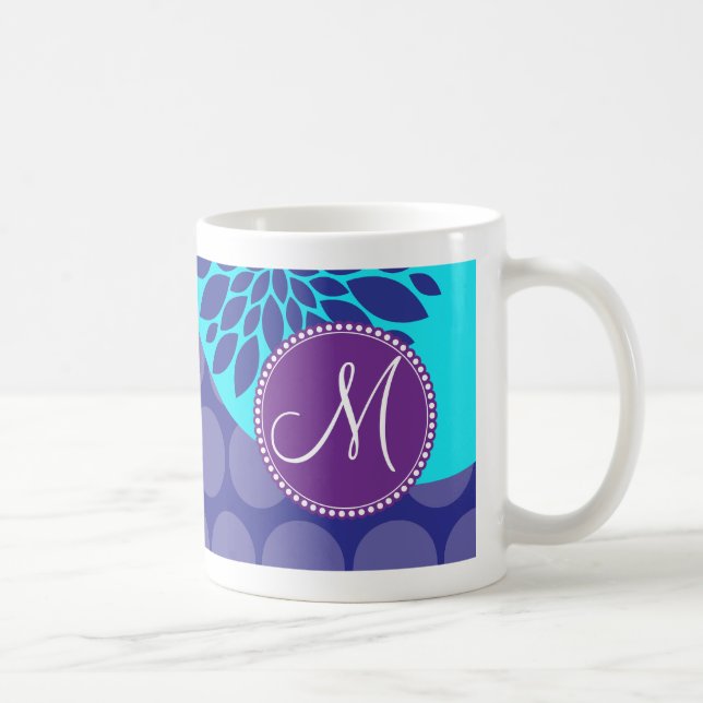 Kundenspezifische Monogramm-Initialen-aquamarine Tasse (Rechts)