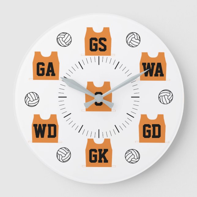 Kundenspezifische Netball-Team-Farbe Große Wanduhr (Vorderseite)