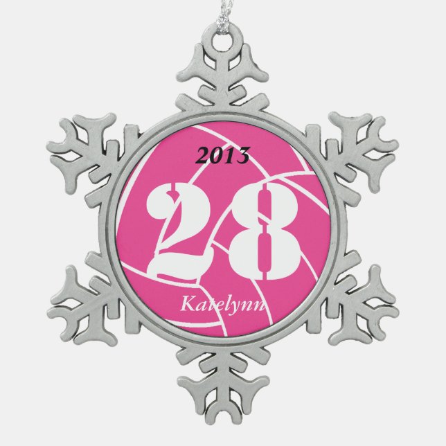 Kundenspezifische personalisierte rosa schneeflocken Zinn-Ornament (Vorderseite)