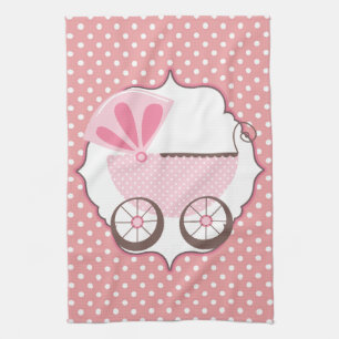 Kundenspezifische Retro rosa Wagen-Babyparty Handtuch