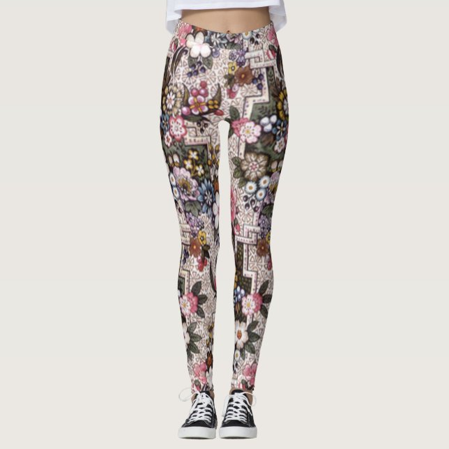 Kundenspezifische rosa Blumenübungs-Leggings Leggings (Vorderseite)