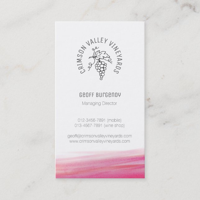 Kundenspezifische Rotwein-Visitenkarte des Visitenkarte (Vorderseite)
