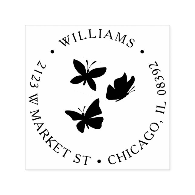 Kundenspezifische Schmetterlinge Runder Name & Rüc Permastempel (Design)