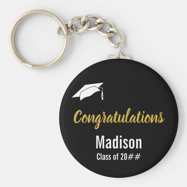 Kundenspezifische Schwarz-weiße und Gold-Abschluss Schlüsselanhänger (Vorne)