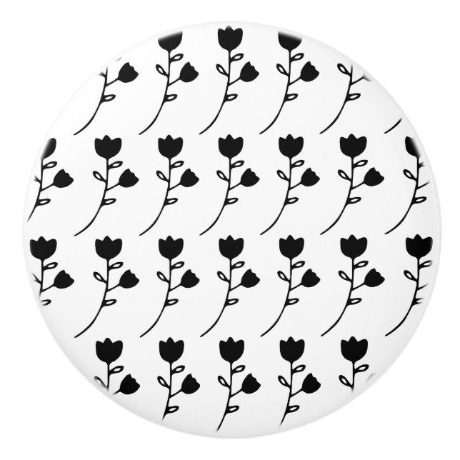 kundenspezifische schwarze Blume auf weißem Keramikknauf (Vorderseite)