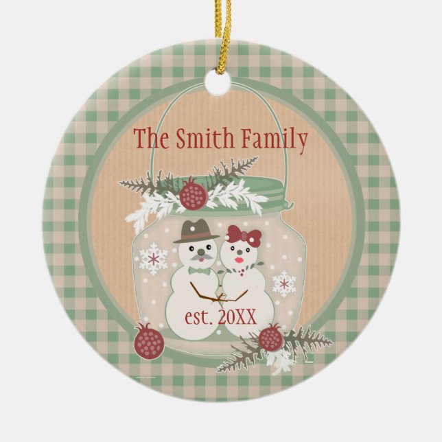 Kundenspezifische Snowman-Paar-1. Keramikornament (Vorne)