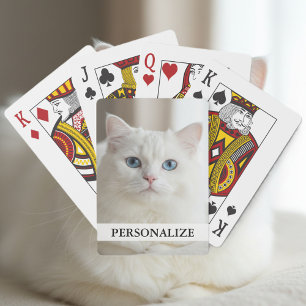 Kundenspezifische Spielkarten weiße Katze mit bl