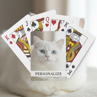 Kundenspezifische Spielkarten | weiße Katze mit bl