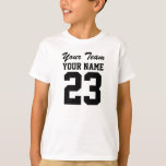 Kundenspezifische Team-Namen-Zahl scherzt Sport T-Shirt<br><div class="desc">Dieser kundengerechte Kindersport Jersey-T - Shirt hat Raum in der Schablone für Ihren Text. Ersetzen Sie die Beispielwörter durch Ihre Selbst. Es gibt Raum auf der Front und Rückseite des Shirts für Ihren Namen oder Text und Zahl. Sie können eine Seite löschen, wenn Sie sie druckten auf nur einer Seite...</div>