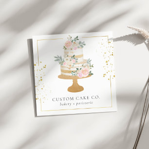 Kundenspezifische Torten Floral Gold Glitter Rahme Quadratische Visitenkarte