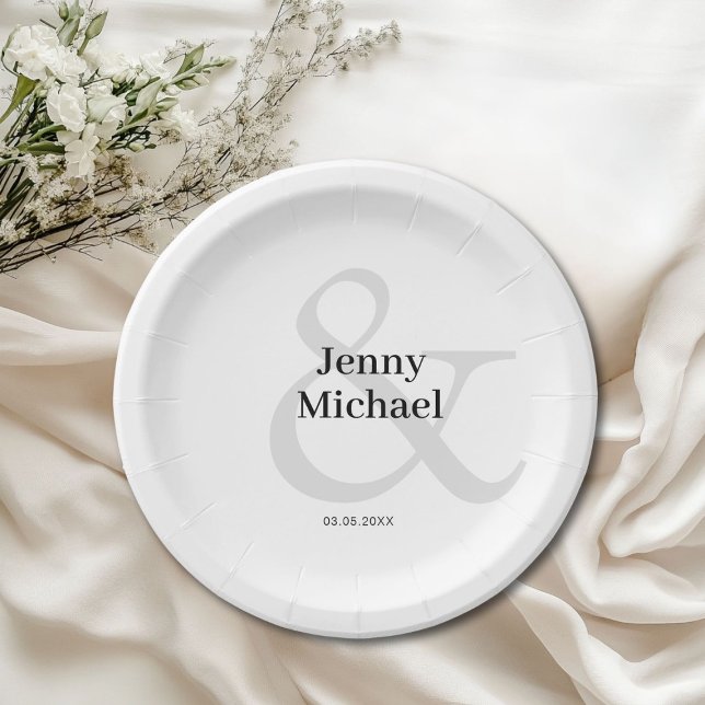 Kundenspezifische weiße Ampere und Hochzeit Pappteller (Customer-specific white black ampersand wedding paper plates)