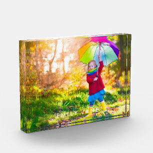 Kundenspezifische weiße Text-Überlagerung des Fotoblock