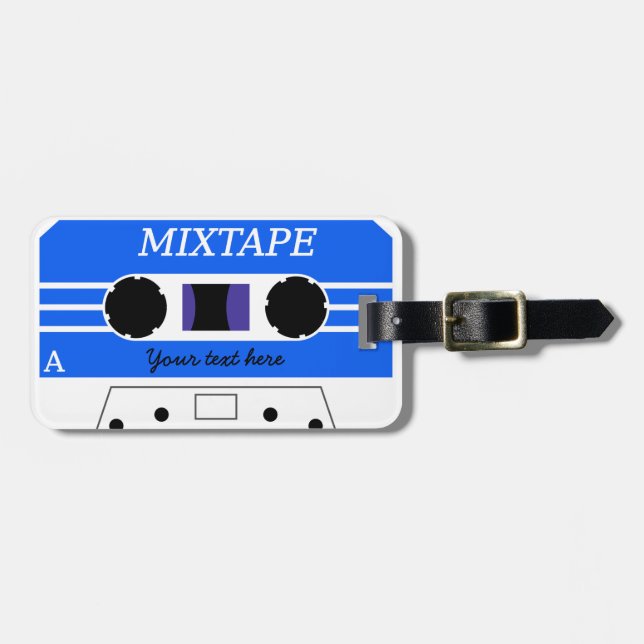 Kundenspezifischer blauer Mixtape Gepäckanhänger (Vorderseite horizontal)