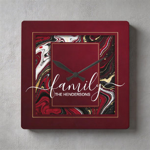 kundenspezifischer burgunder goldmarmor quadratische wanduhr