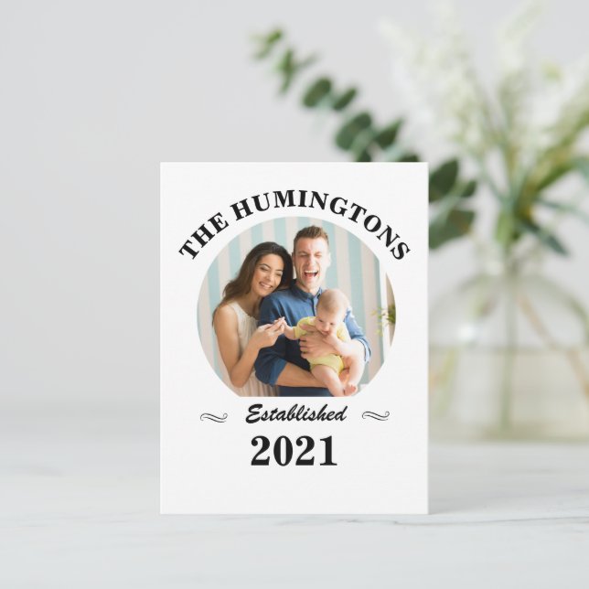 Kundenspezifischer Familienname, Foto und Jahr fes Postkarte (Stehend Vorderseite)