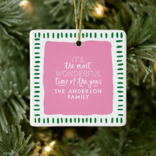 Kundenspezifischer Familienname Modern Pink & Gree Keramikornament