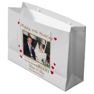 Kundenspezifischer Foto Name 10. Hochzeitstag Grau Große Geschenktüte