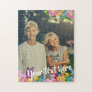 Kundenspezifischer Foto-Text-lebhafte Blumen und Puzzle