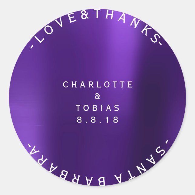 Kundenspezifischer Hochzeitsdank Minimaler Lila Kl Runder Aufkleber (Vorderseite)