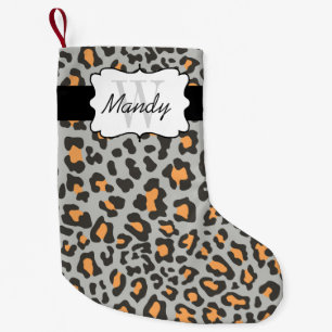 Kundenspezifischer Leopard-Druck-orange schwarzer Kleiner Weihnachtsstrumpf