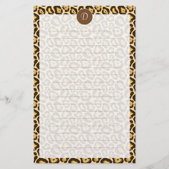 Kundenspezifischer Monogramm-Leopard-Druck Briefpapier (Vorderseite)