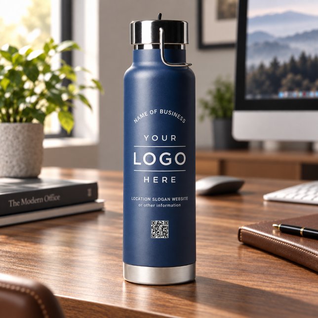 Kundenspezifischer Name QR Code Logo Navy-Markenbe Trinkflasche (Von Creator hochgeladen)