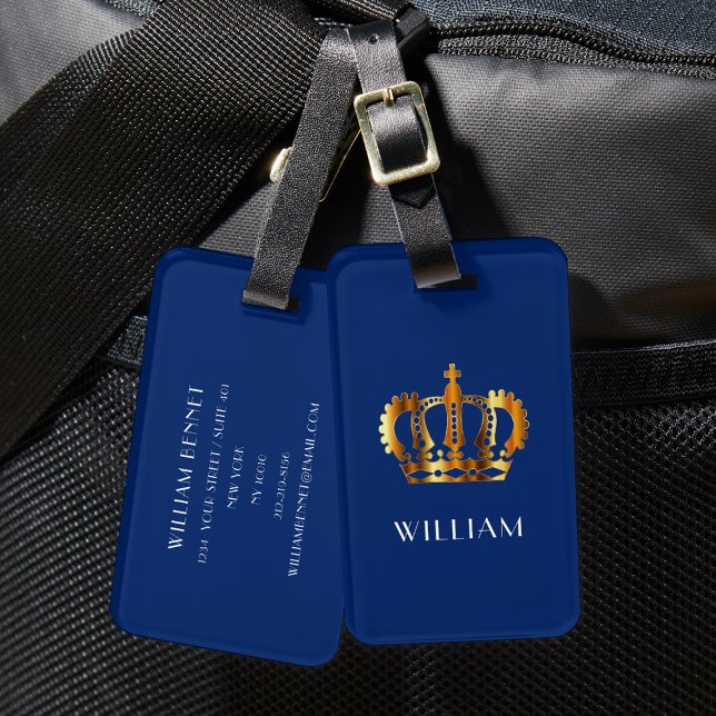 Kundenspezifischer Name Royal Gold Crown Blue Gepäckanhänger (Royal Gold Crown Customized Name Blue Luggage Tag)