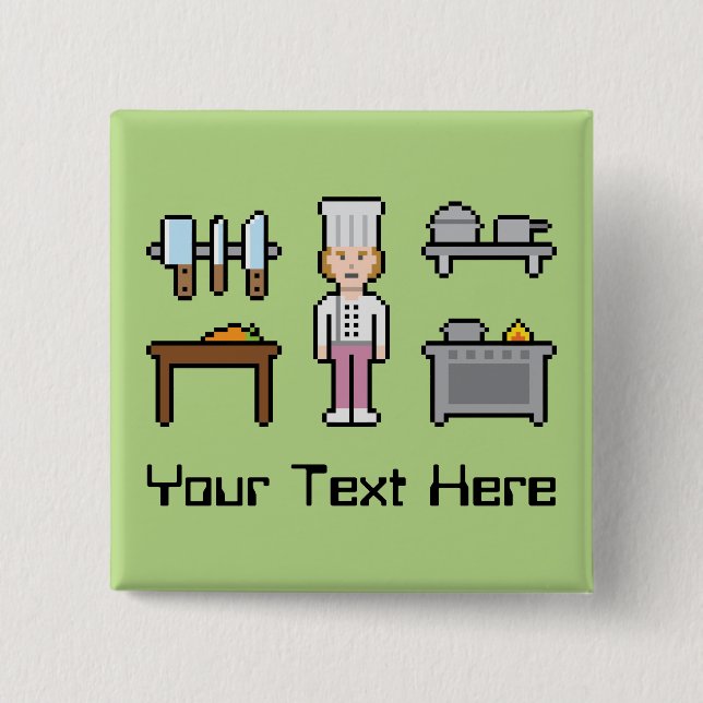 Kundenspezifischer Pixel-Frau-Koch Button (Vorderseite)