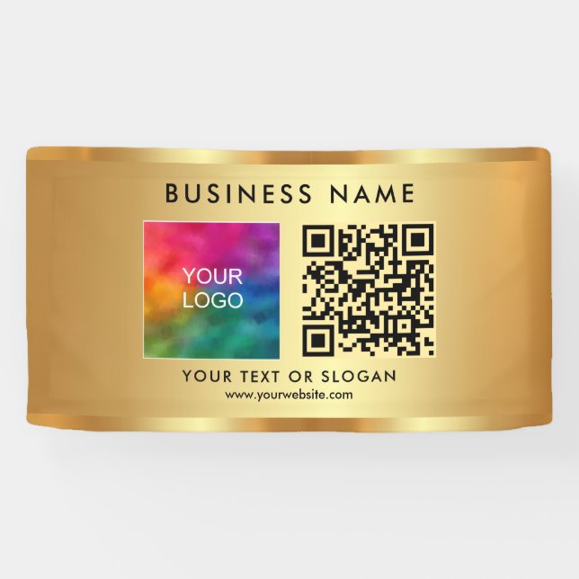 Kundenspezifischer QR-Code Firmenlogo Name Gold In Banner (Horizontal)