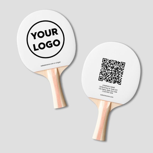 Kundenspezifischer QR-Code für Unternehmen und Tex Tischtennis Schläger (Custom Business Logo QR Code and Text Branded Ping Pong Paddle, front/back)