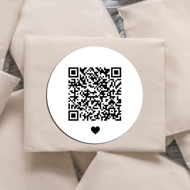 Kundenspezifischer QR-Code Runder Aufkleber (QR code round sticker in a modern minimalist style with a cute heart #qrcode #creatyourqrcode)