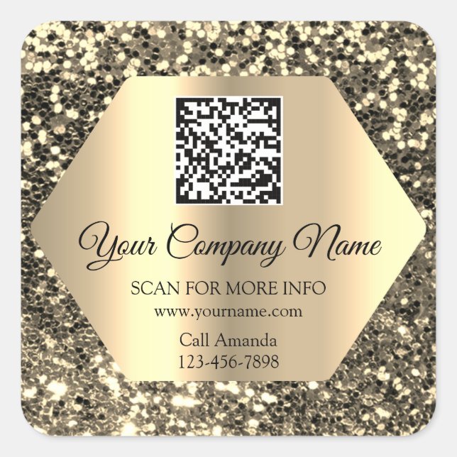 Kundenspezifischer QR-Code Werbe-Gold-Glitzer Quadratischer Aufkleber (Vorderseite)
