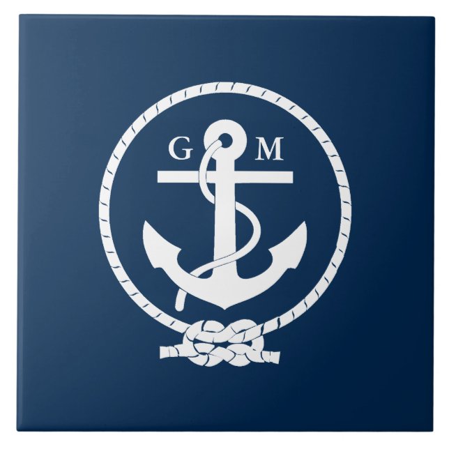 Kundenspezifischer Vintager Seeanker und Linie Fliese (Vorderseite)